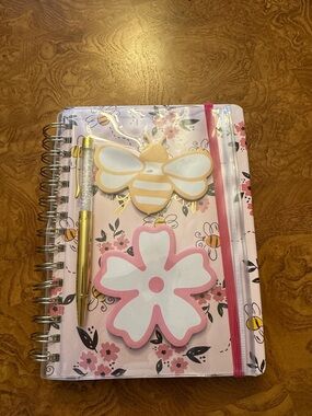 Floral Bee Spiral Notebook & Pen Set - Pink